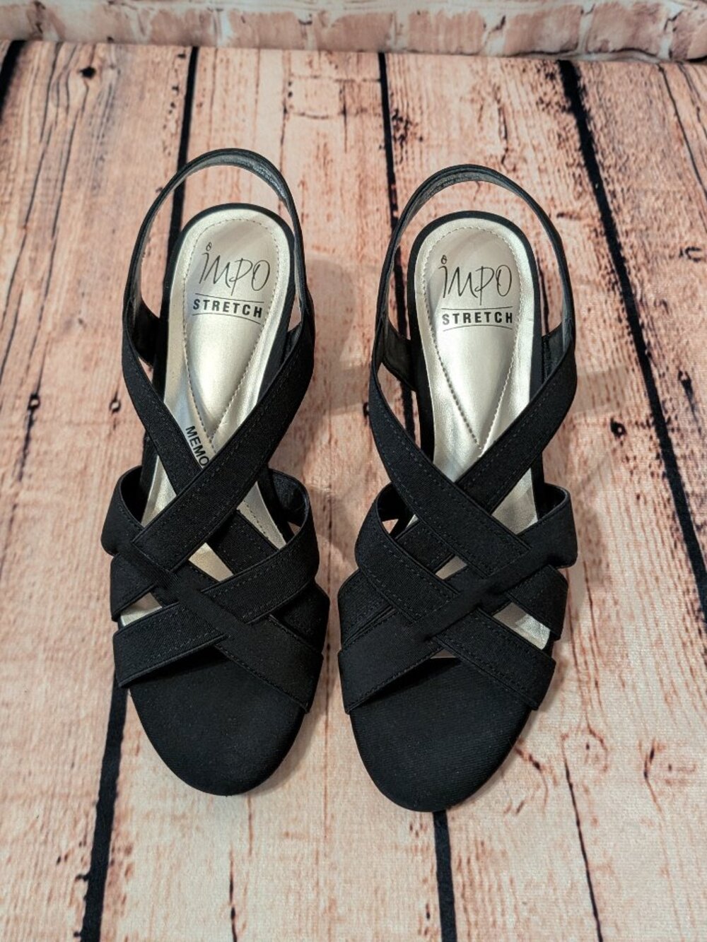 Impo Stretch Memory Foam Black Crisscross Slingback Sandals Size 7.5M - Picture 6 of 15